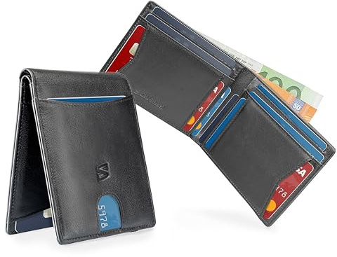 SERASAR Premium Wallet [Clever] Herren Schwarz Echtleder Münzfach Geschenk