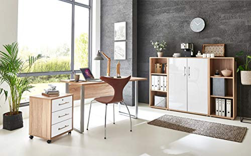 moebel-dich-auf Arbeitszimmer TABOR 2 in diversen Farbvarianten (Sonoma Eiche/weiß Hochglanz)