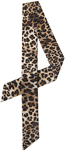sourcing map Damen Skinny Scarf Dünne Lange Hals Schal Mode Leopard Stirnband Halstuch Kaffee 88 x 5cm