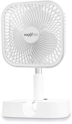 MAXXMEE Akku-Ventilator | klein und kompakt, ausziehbar zum Standventilator | Indoor und Outdoor für unterwegs | Akkubetrieben, Aufladen über USB [weiß]