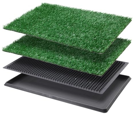 LOOBANI Dog Grass Pad with Tray - Dog Litter Box - Indoor Potty for Apartment and Patio Training - with 2 Packs Grass Pee Pads for Replacement, 16×20 Inch