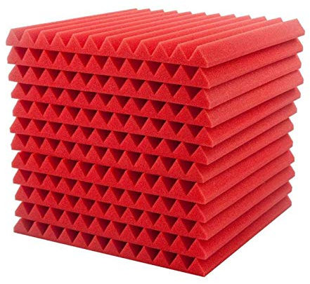12 Stück Akustikschaumstoff Schallschutz Schaum Matte, Keilschaumstoff Schalldichter Schwamm-Wandaufkleber, Soft Soundproof Foam Schaum-Fliesen für Zuhause und Studio, 30x30x2.5cm (Rot)