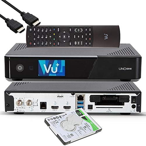 VU+ UNO 4K SE – UHD HDR 1x DVB-S2 FBC Sat Twin Tuner E2 Ricevitore Linux, YouTube, Satellit Hard Disk Rejecter, CI + Lettore di schede, Media Player, USB 3.0, + EasyMouse HDMI e 2TB HDD HDD