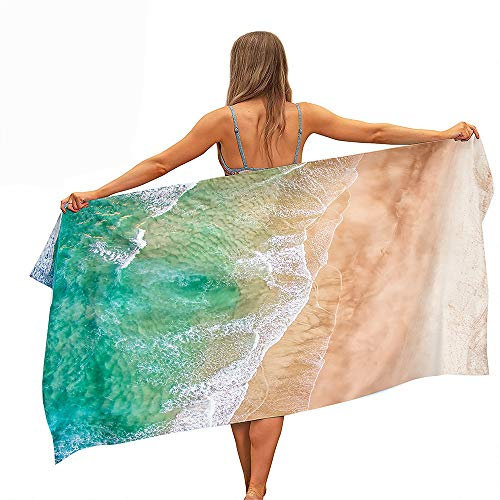 Highdi Ozean Microfaser Strandtuch Groß, Sommer Leicht Sandfrei Schnelltrocknend Badetuch Sporthandtuch Strandlaken Reisehandtuch Picknickdecke für Erwachsene Kinder (Wellen,80x180cm)