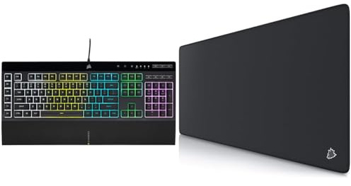 Corsair K55 RGB PRO Kabelgebundene Membran-Gaming-Tastatur (Dynamische RGB-Hintergrundbeleuchtung) QWERTZ, Schwarz & CSL-Computer - XXL Speed Gaming Mauspad Titanwolf Schwarz 900x400mm - XXL Mousepad