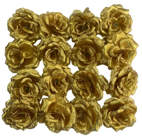 Corkwaw Künstliche Rosenköpfe, Seidenrosenköpfe, 7,6 cm, für Hochzeit, Party, Zuhause, Garten, Dekoration, Basteln, Geschenkbox, Dekoration, Goldfarben, 25 Stück