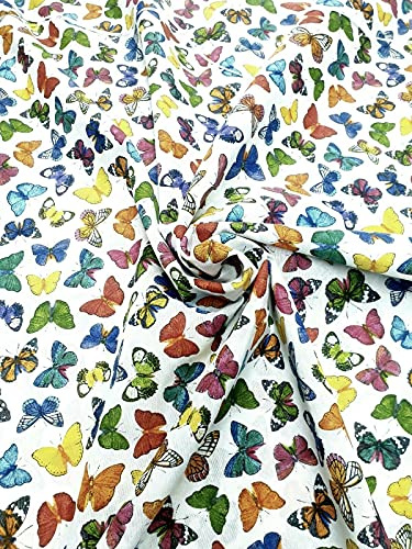 Tessuti A METRAGGIO metro altezza 280cm ideale per centrotavola, tende, cuscini, fai da te, calate, tovaglie, varie fantasie venduto al metro QUANTITA' 1 = 100cm x 280cm (Farfalla color)