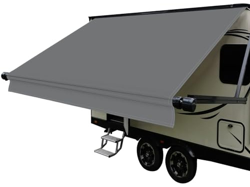 Dulepax RV Awning Fabric Replacement(12'2 Fabric) Heavy Duty 16 oz Vinyl Fabric Awning for Camper, Universal Camper Awning Replacement for All Trailer Awning Brands Grey