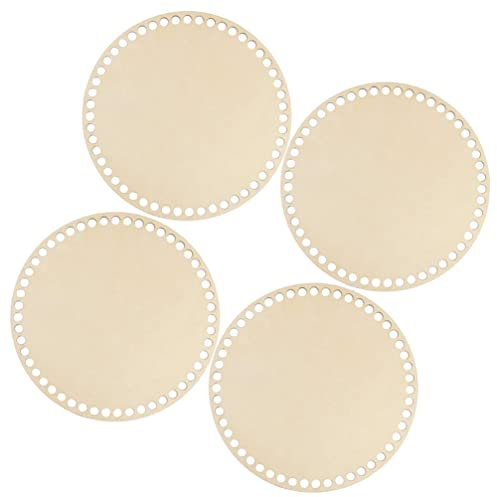 COHEALI 4Pcs Hölzerne Häkelbeutelboden Holzkorbboden Hohl Häkelkorb Basis DIY Häkeln Holzbasis Unten (Rund)