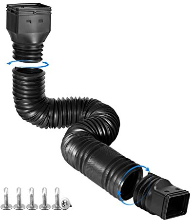 plusgutter Black 1-Pack Rain Gutter Downspout Extensions Flexible, Drain Downspout Extender,Down Spout Drain Extender, Gutter Connector Rainwater Drainage,Extendable from 21 to 68 Inches