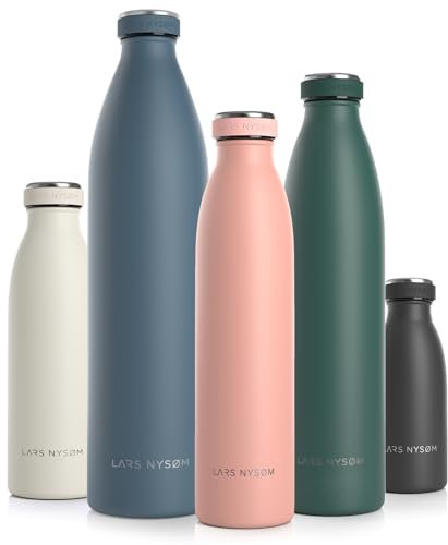 LARS NYSØM Edelstahl Trinkflasche 350ml, 500ml, 750ml, 1L, 1 5 liter | Thermosflasche Kohlensäure geeignet | Auslaufsichere Wasserflasche für Sport, Outdoor, Schule (Blush Rose, 750ml)