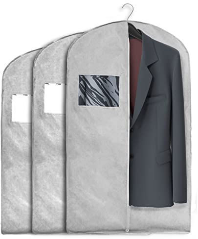COVER IT Kleidersack Lang mit Reißverschluss für Reisen 100x60cm Grau 3er Set Kleiderhülle für Anzug und Kleid mit 3D-Funktion - Wasserdichtes Material von 150 g/m²
