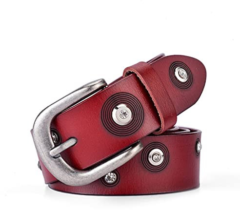Surrycee Damen Schick Strass Bling Nietengürtel Metall Punk Goth Nieten Cowgirl Unisex Jeans Dekorative Western Leder Gürtel Mit Schnalle,Rot,110cm/waist:36~38
