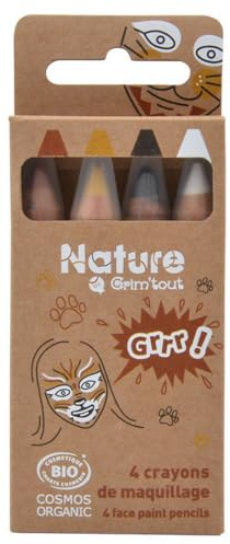Nature by GRIM'TOUT Set mit 4 Make-up-Stiften, Bio-zertifiziert, Party-Make-up für Kinder und Erwachsene, GRRR Farben