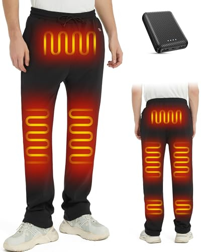 FERNIDA Pantalon chauffant avec batterie, USB 5 V électrique, pantalon chauffant pour l'hiver, la neige, la randonnée, la pêche, la marche, pour homme et femme, 8 zones de chauffage, Noir , 31-35
