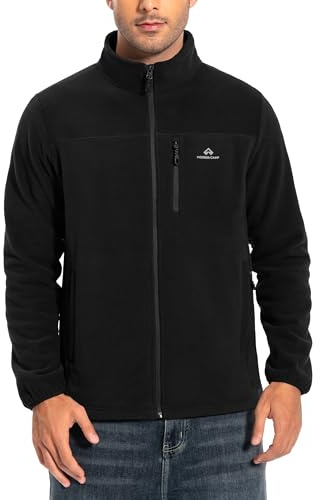 Pioneer Camp Chaqueta de forro polar para hombre, con cremallera completa, ligera, cortavientos, con cremallera, Negro , M