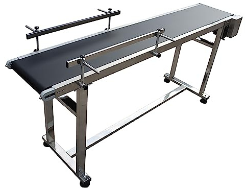 HQHAOTWU Flat Belt Conveyor PVC Belt Transport Conveyor Double Guardrails Stainless Steel Frames Industrial Transport Equipment 70.8×11.8inch Belt