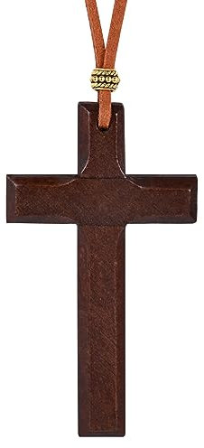 Feilok Men's Necklace Chain with Pendant Wood Cross Brown Necklace for Men Man