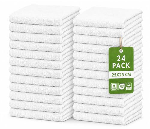 Weave Essentials Face Towels Set - 100% Cotton Flannel Face Cloth Pack 24, Premium Quality Wash Cloths for Washing Face, Highly Absorbent Soft Feel Fingertip Face Towel for Makeup Remover | White