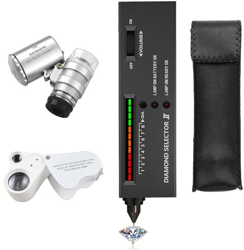 Professioneller Diamant-Tester, hohe Genauigkeit, elektronischer Schmuck-Diamant-Tester, Diamantdetektor mit 30-facher, 60-facher Vergrößerung, Mini-LED, faltbare Lupe