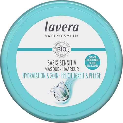 lavera Basis Sensitiv Feuchtigkeitsmaske – ohne Silikon – intensive Feuchtigkeit & sanfte Pflege – vegan – Naturkosmetik – 200 ml