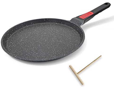 RANX INGST Sartén para Crepes 25 cm con Mango Extraíble y Distribuidor de Masa, Revestimiento Antiadherente, Aluminio - Negro
