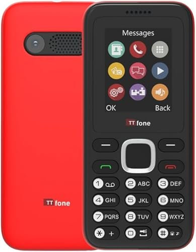 TTfone TT150 Handy Basic entsperrt mit Bluetooth, Lange Akkulaufzeit, Dual-SIM mit Kamera und Spiel, einfach zu bedienen, robust und leicht (rot, mit Ladegerät)