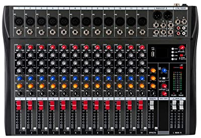 Donened Mesa de mezclas DJ de 12 canales, mezclador de DJ con LCD y Bluetooth, mezclador multiefectos, mesa de mezclas de audio con efectos para bares de música, estudios de grabación, etc