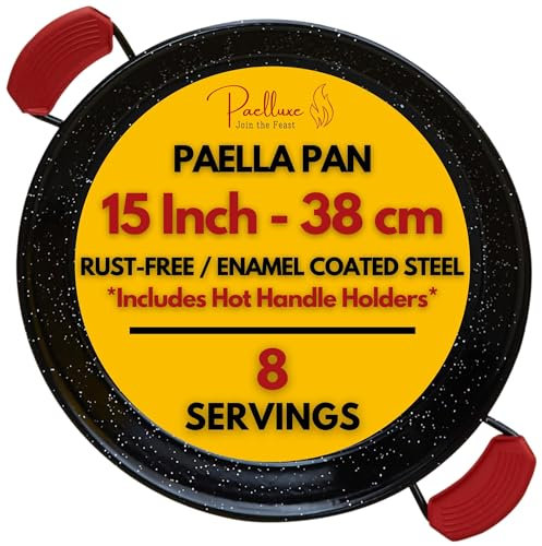 Paelluxe Enamelled, No-Rust Steel Skillet – Easy-to-Clean Pan for Propane & Gas Burners – Indoor & Outdoor Cooking – 15 Inch, for 8 Servings