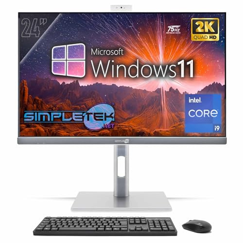 SIMPLETEK - All in One PC 24 2K 75Hz Core i9 GTX 1660 6GB GDDR6 | Windows 11 Pro 16GB RAM e SSD 480GB | Computer Tutto in Uno VESA Webcam Built-in