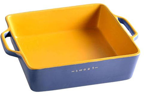 Fuente Cuadrada para Lasagna con Asa, Gran Fuente para Hornear de Cerámica, Plato de Porcelana Resistente al Horno para Cocina, Pasteles, Asados, Uso Diario (yellow and blue)