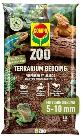 COMPO Zoo Terrarien-Substrat für Echsen und andere anspruchsvolle Reptilien - natürliche Pinienrinde für mittelgroße bis große Echsen und andere Reptilien - mittlere Körnung 5-10 mm - 10 Liter