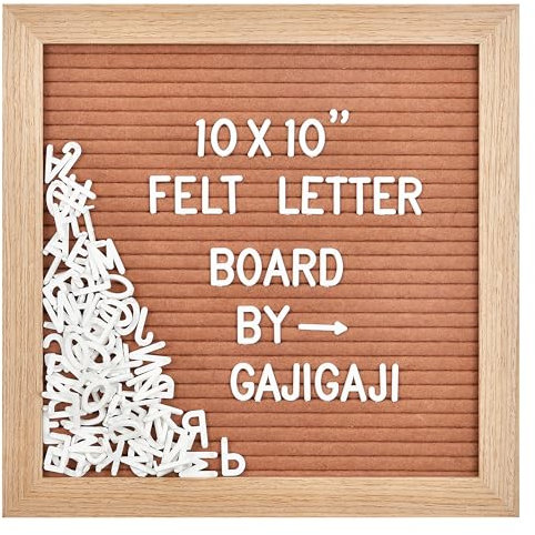 Filz-Buchstabenbrett mit 294 Buchstaben, Zahlen, Symbolen, 25,4 x 25,4 cm, austauschbare Nachrichtentafel mit Holzrahmen, Wandhalterung (braun)