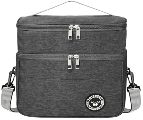 TUXUNQING Kühltasche klein 9.6L, Faltbare doppelschichtige Kühltasche, Mini kühltasche, Lunch bag, Lunchbox Tasche, Lunchtasche Isoliert, für Arbeit Reisen Büro Picknick (Grau, M)