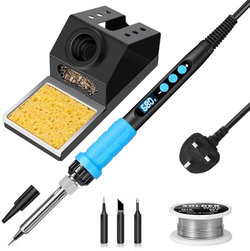 Lötkolben Set, 100W Hochleistungs-Lötkolben, Schnellaufheizung, Digitale Temperaturanzeige & Präzise Regelung 180℃-500℃, Tragbares Lötkit mit Schutzkappe & Automatischer Schlafmodus