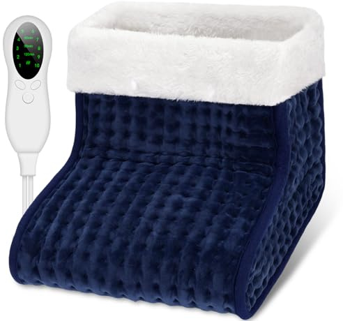 Biutee Calentador de Pies Eléctrico, Calentador Pies 10 Niveles de Temperatura 30-60℃ y Temporización de 45/90/120min, Calientapiés Eléctrico Cálido Lavable 90W, hasta Talla de Calzado 46 Azul Oscuro