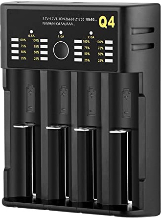Felenny 18650 - Caricatore rapido universale a 4 bay per batteria agli ioni di litio da 3,6 a 4,2 V, 4 scomparti, per 10440 16340 18650 18700 20700 21700 22650