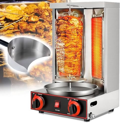 Dfdieratve MáQuina para Asar Carne Shawarma Gyro BBQ, Vertical, para Kebab, Doner, Parrilla Infrarroja de Acero Inoxidable, 2 Quemadores, Asador para Cocinar,barbecuestove+Shovel