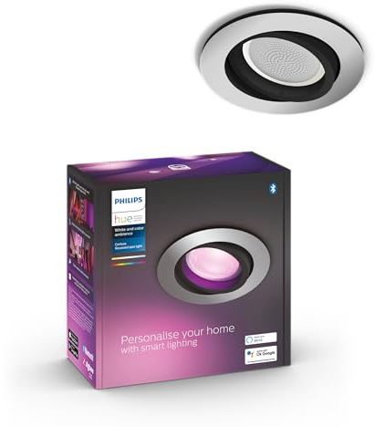 Philips Hue White & Color Ambiance Centura runde Einbauspots 1er Pack (1.050 lm), dimmbare Deckenlampen mit 16 Mio. Farben, smarte Lichtsteuerung über Sprache und App, aluminium, neue Generation