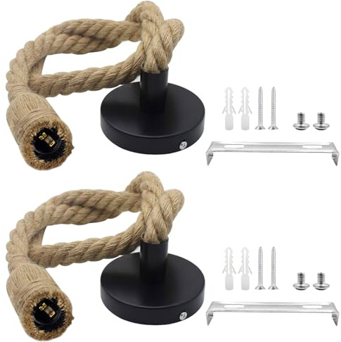 Elepl Cable Lampara Techo 2 Piezas lampara Techo Vintage Portalamparas e27 Techo Cuerda Lampara Industrial 100 CM Lamparas Techo Colgantes para Comedor Sala Cuarto Balcón (No incluida Bombilla)