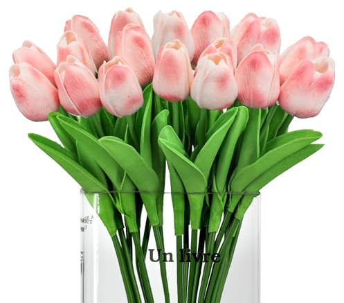 LWuuywa Künstliche Latex Tulpen Real Touch für Hochzeit, Home, Hotel Party - Kunstblumen Wedding Bouquet Heimdekoration (24, Hellrosa)