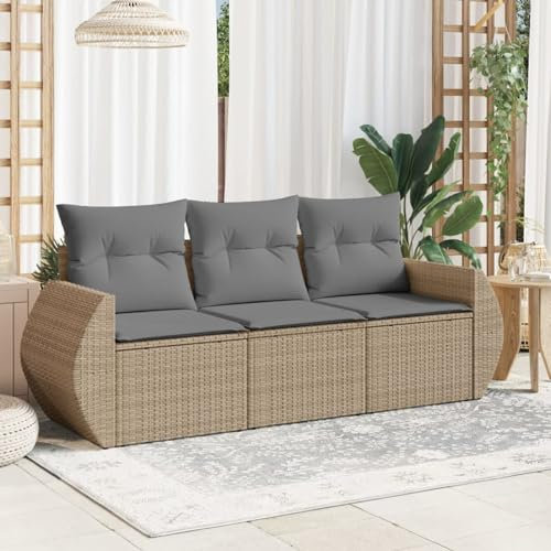 Xichuzi 3-TLG. Garten-Sofagarnitur mit Kissen Beige Poly Rattan, Lounge Gartenmöbel Set, Möbelsets, Balkon Möbel, Gartenlounge, Gartensofa - 3221058