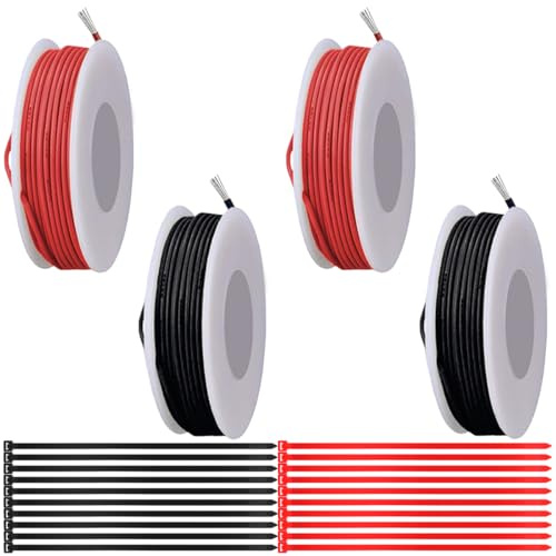 MKBKLLJY Câble électrique en PVC de calibre 26 - 300 V - 26 AWG - Isolation - Fil de cuivre étamé - 2 couleurs (rouge/noir) - 5 m par gamme de câbles - Pour bricolage électronique