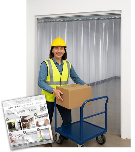 Acepunch Tenda a Strisce in PVC Trasparente 61x213 cm Tenda Industriale Impermeabile e Resistente per Celle Frigorifere, Magazzini, Garage e Porte Commerciali Facile da Installare