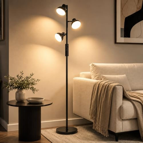 LuminexDesigns Lampadaire à 3 Têtes pour Salon, LED 36W Dimmerable avec Télécommande et Contrôle Tactile, Température Couleur 2700K–6500K, Lampadaire Moderne pour Lecture, Chambre et Bureau AVEN FL08