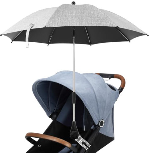 HAIJED Pram Parasol Universal Pram Umbrella 360° Adjustable Garden Chair Sunshade Baby Stroller Umbrella with Fixing Clamp Parasol for Garden Camping Beach Chair (Grey, 85cm)