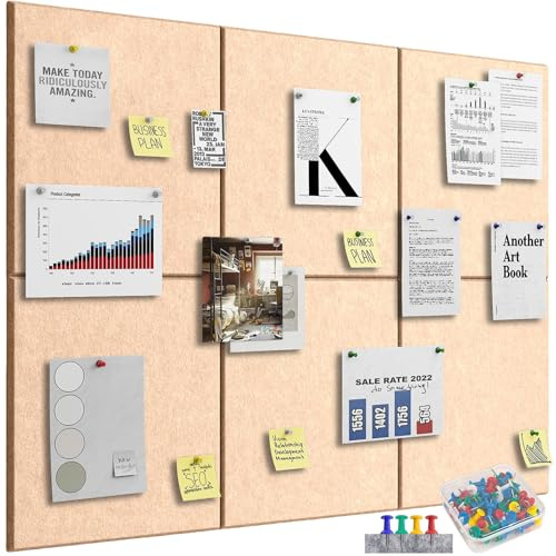 Kongming Pinnwand Filz Selbstklebend mit 40 Reißzwecken, 6 Stück 9mm Dick Pinwand, 30 * 30cm Pinnwand Groß Wanddekoration für Fotos, Notiz-memoboard für Zuhause Küche Büro Schule (Beige)