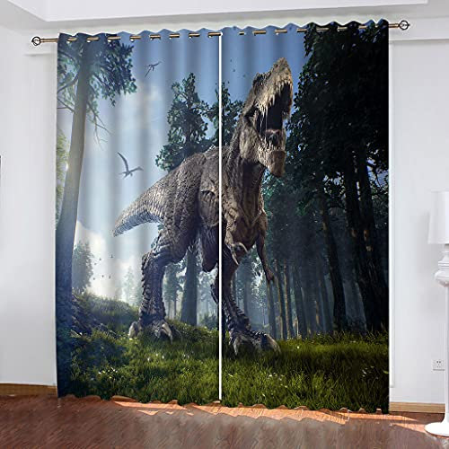 MAYNUO Blickdichte Vorhänge Mit Motiv 3D Animal Dinosaurier Print Kinder Gardinen Ösen Gardine Thermo 280x160 cm Schlafzimmer Kinderzimmer Vorhange Dekoratives Muster, Verdunklungsvorhänge