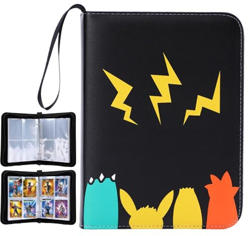 shallyong Album Raccoglitore Carte, Album di Carte da Collezione 4 Tasche 50 Pagine Capacità 400 Carte, PU Raccoglitore Impermeabile con Cerniera, Regalo per Collezionisti e Bambini