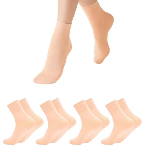 Fjquamitix 4 paia di calzini da balletto per ragazze, in cotone ossigenato traspirante, rosa nude, senza cuciture, calzini da danza elasticizzati per bambini/bambini, Nudo 7,5-9,5, One Size